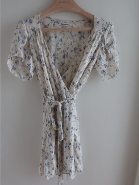 Reformation Cream Dress with Blue Floral Print